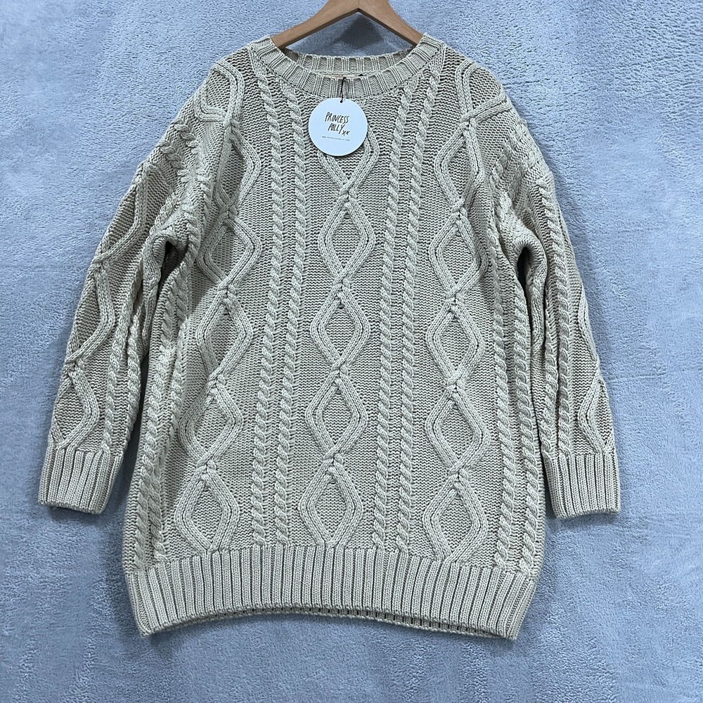 Princess Polly Cable Knit ‎ S/M Beige Long Sleeve Sweater Dress Anaya Cottage